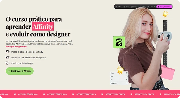 Landing page Carla AP Designer: curso prático de Affinity
